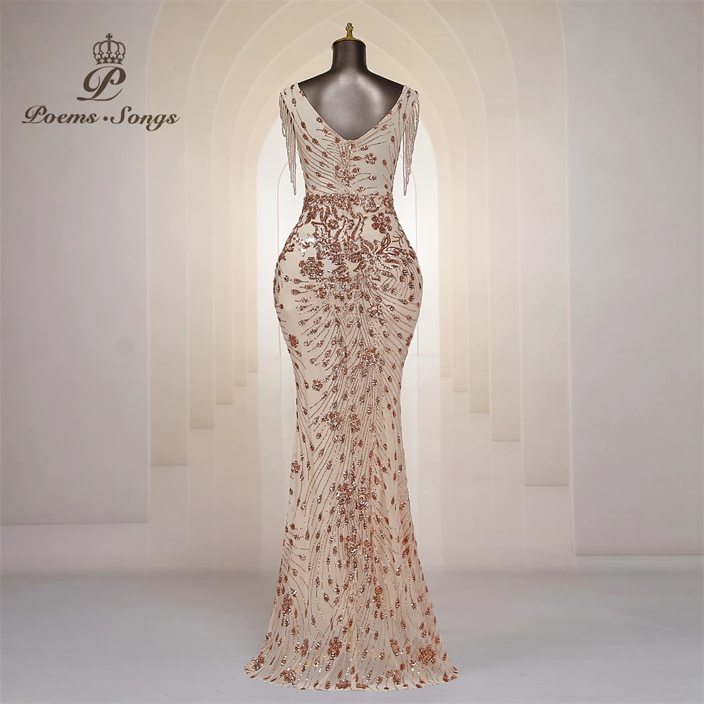 Vestidos de Noche Elegantes Personalizados con Mangas de Cuentas, Vestidos de Sirena para Mujer, Vestidos de Graduación, Vestido Largo, Vestido de Fiesta Formal, Vestidos de Noche