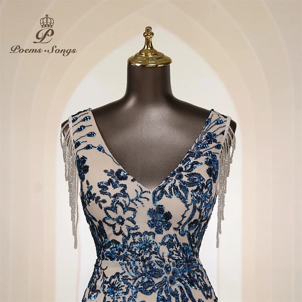 Vestidos de Noche Elegantes Personalizados con Mangas de Cuentas, Vestidos de Sirena para Mujer, Vestidos de Graduación, Vestido Largo, Vestido de Fiesta Formal, Vestidos de Noche