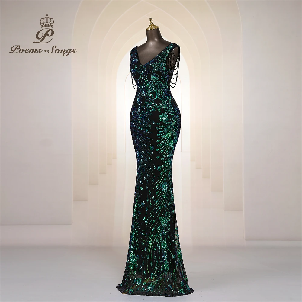 Vestidos de Noche Elegantes Personalizados con Mangas de Cuentas, Vestidos de Sirena para Mujer, Vestidos de Graduación, Vestido Largo, Vestido de Fiesta Formal, Vestidos de Noche