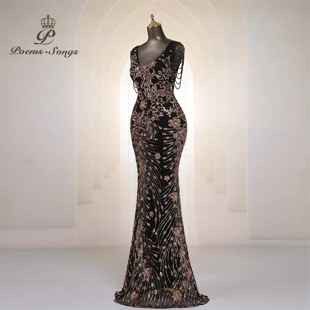 Vestidos de Noche Elegantes Personalizados con Mangas de Cuentas, Vestidos de Sirena para Mujer, Vestidos de Graduación, Vestido Largo, Vestido de Fiesta Formal, Vestidos de Noche