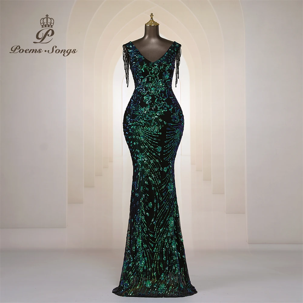 Vestidos de Noche Elegantes Personalizados con Mangas de Cuentas, Vestidos de Sirena para Mujer, Vestidos de Graduación, Vestido Largo, Vestido de Fiesta Formal, Vestidos de Noche