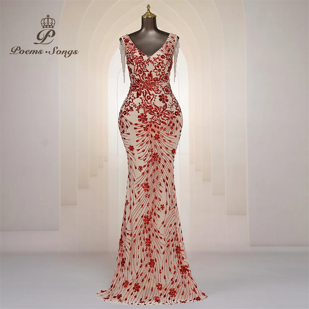 Vestidos de Noche Elegantes Personalizados con Mangas de Cuentas, Vestidos de Sirena para Mujer, Vestidos de Graduación, Vestido Largo, Vestido de Fiesta Formal, Vestidos de Noche