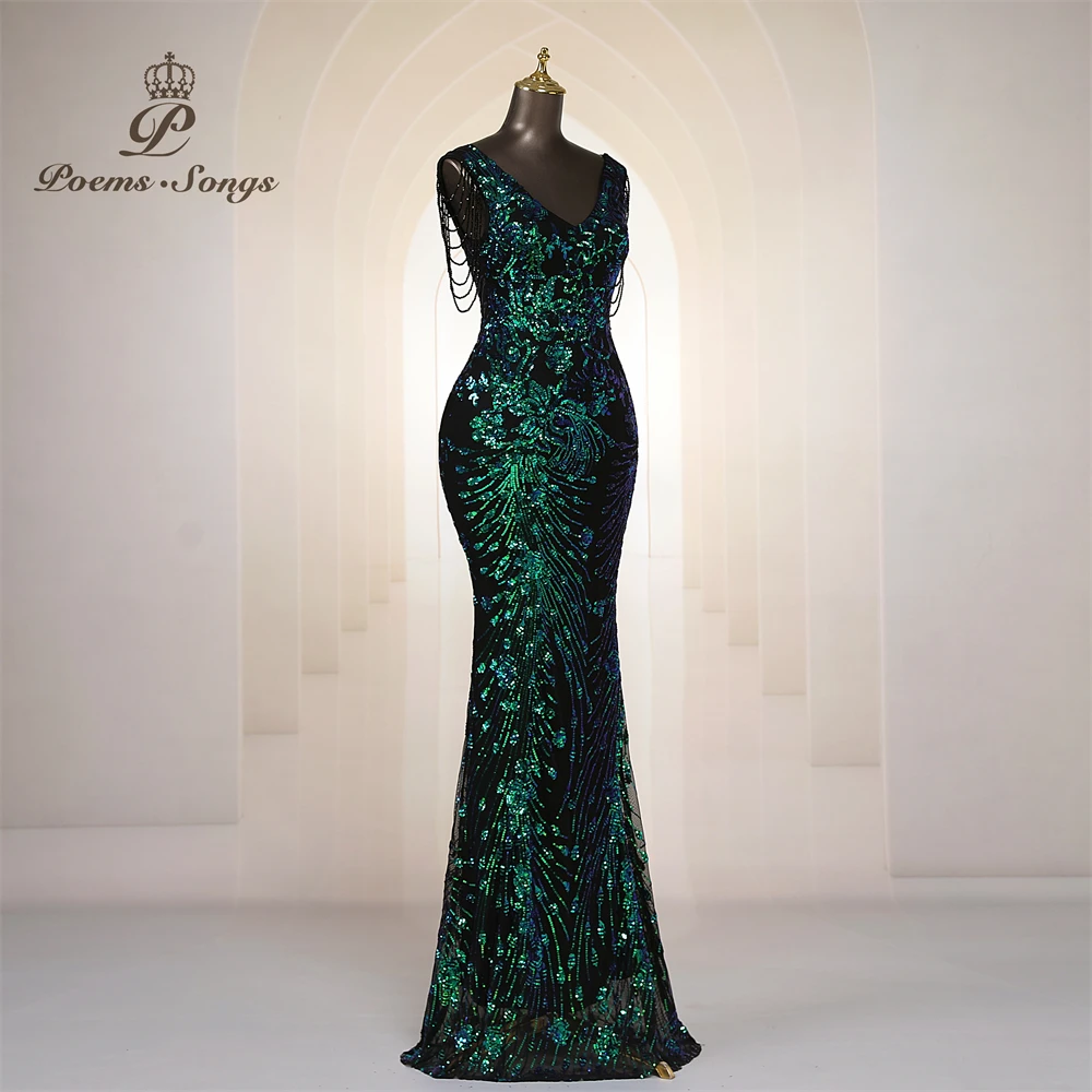Vestidos de Noche Elegantes Personalizados con Mangas de Cuentas, Vestidos de Sirena para Mujer, Vestidos de Graduación, Vestido Largo, Vestido de Fiesta Formal, Vestidos de Noche