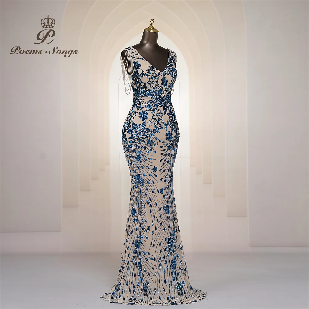 Vestidos de Noche Elegantes Personalizados con Mangas de Cuentas, Vestidos de Sirena para Mujer, Vestidos de Graduación, Vestido Largo, Vestido de Fiesta Formal, Vestidos de Noche