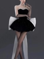 Elegante Vestido Negro de Fiesta de Cumpleaños para Adultos, Vestido de Princesa de Alta Gama, Sexy, sin Tirantes, Falda Cort... - Imagen 2