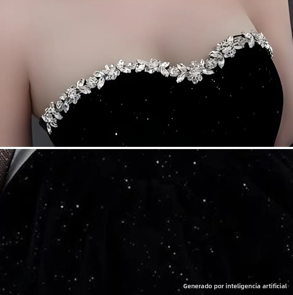 Elegante Vestido Negro de Fiesta de Cumpleaños para Adultos, Vestido de Princesa de Alta Gama, Sexy, sin Tirantes, Falda Cort...