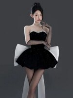 Elegante Vestido Negro de Fiesta de Cumpleaños para Adultos, Vestido de Princesa de Alta Gama, Sexy, sin Tirantes, Falda Cort... - Imagen 5