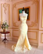 Vestidos de fiesta de sirena de color amarillo crema, con lentejuelas y cuentas brillantes, sin mangas, vestidos de noche de satén hasta el suelo, vestidos de invitada de boda personalizados. - Imagen 3