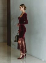 Vestido con encaje y de manga larga - Imagen 2
