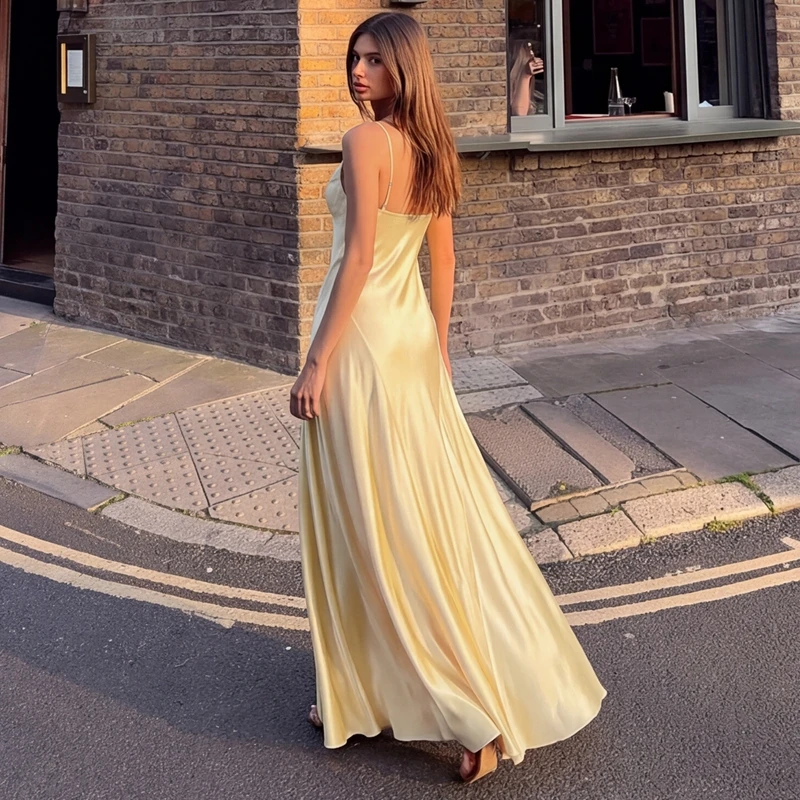 Vestido largo de corte ajustado con cuello en V, elegante y sencillo, de la marca Hugcitar, ideal para mujeres, con cremallera, perfecto para fiestas, eventos de noche, cumpleaños o como vestido de verano.