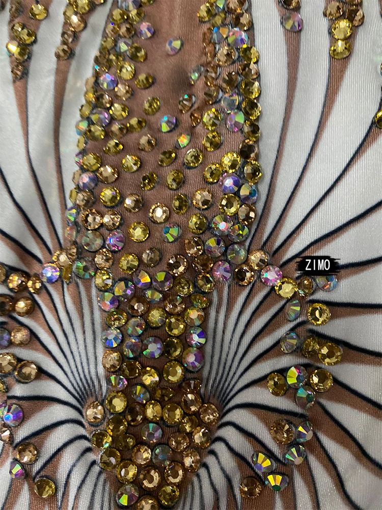 Mono Sexy de Manga Larga para Mujer, Disfraz de Cosplay para Fiestas y Vacaciones, Atuendo de Bailarina de Club Nocturno y Ropa de Escenario con Diamantes Brillantes para Carnaval