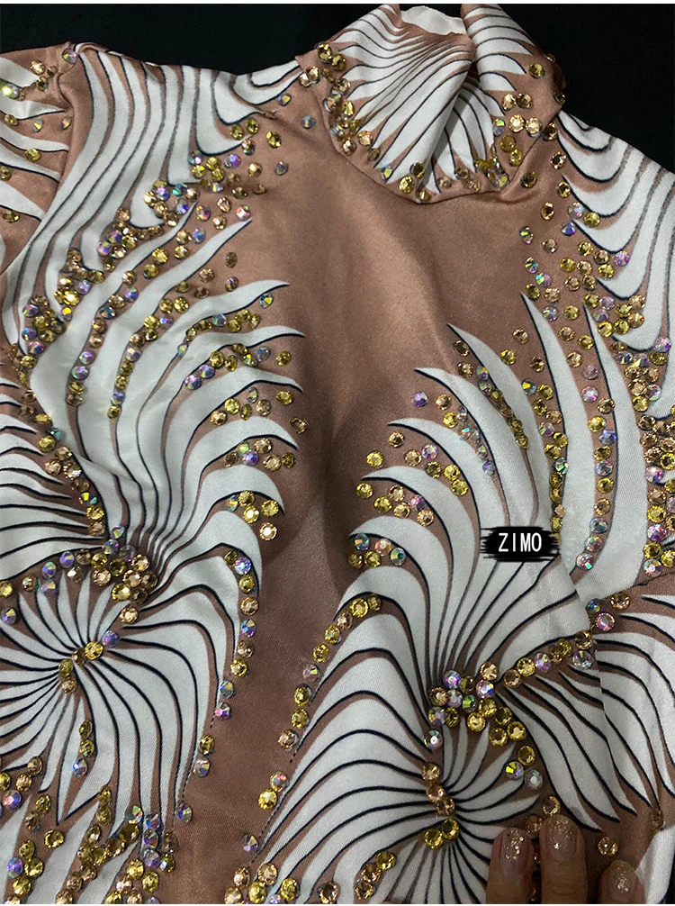 Mono Sexy de Manga Larga para Mujer, Disfraz de Cosplay para Fiestas y Vacaciones, Atuendo de Bailarina de Club Nocturno y Ropa de Escenario con Diamantes Brillantes para Carnaval