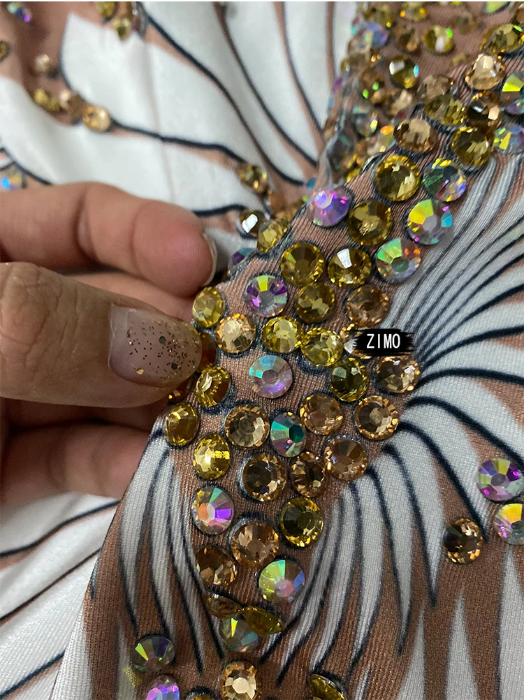 Mono Sexy de Manga Larga para Mujer, Disfraz de Cosplay para Fiestas y Vacaciones, Atuendo de Bailarina de Club Nocturno y Ropa de Escenario con Diamantes Brillantes para Carnaval