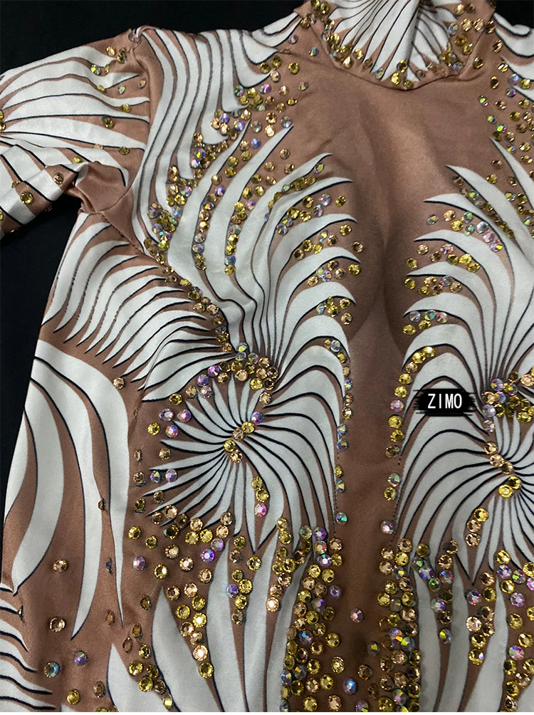 Mono Sexy de Manga Larga para Mujer, Disfraz de Cosplay para Fiestas y Vacaciones, Atuendo de Bailarina de Club Nocturno y Ropa de Escenario con Diamantes Brillantes para Carnaval
