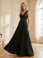 Vestidos de Noche Negros de Lentejuelas con Escote Profundo en V, Elegantes y Sensuales para Mujer, Vestido Largo de Cóctel para Fiesta de Graduación o Boda - Imagen 2