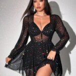 Vestido para mujer con escote en V y de manga larga