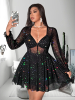 Vestido para mujer con escote en V y de manga larga - Imagen 4