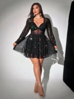 Vestido para mujer con escote en V y de manga larga - Imagen 5