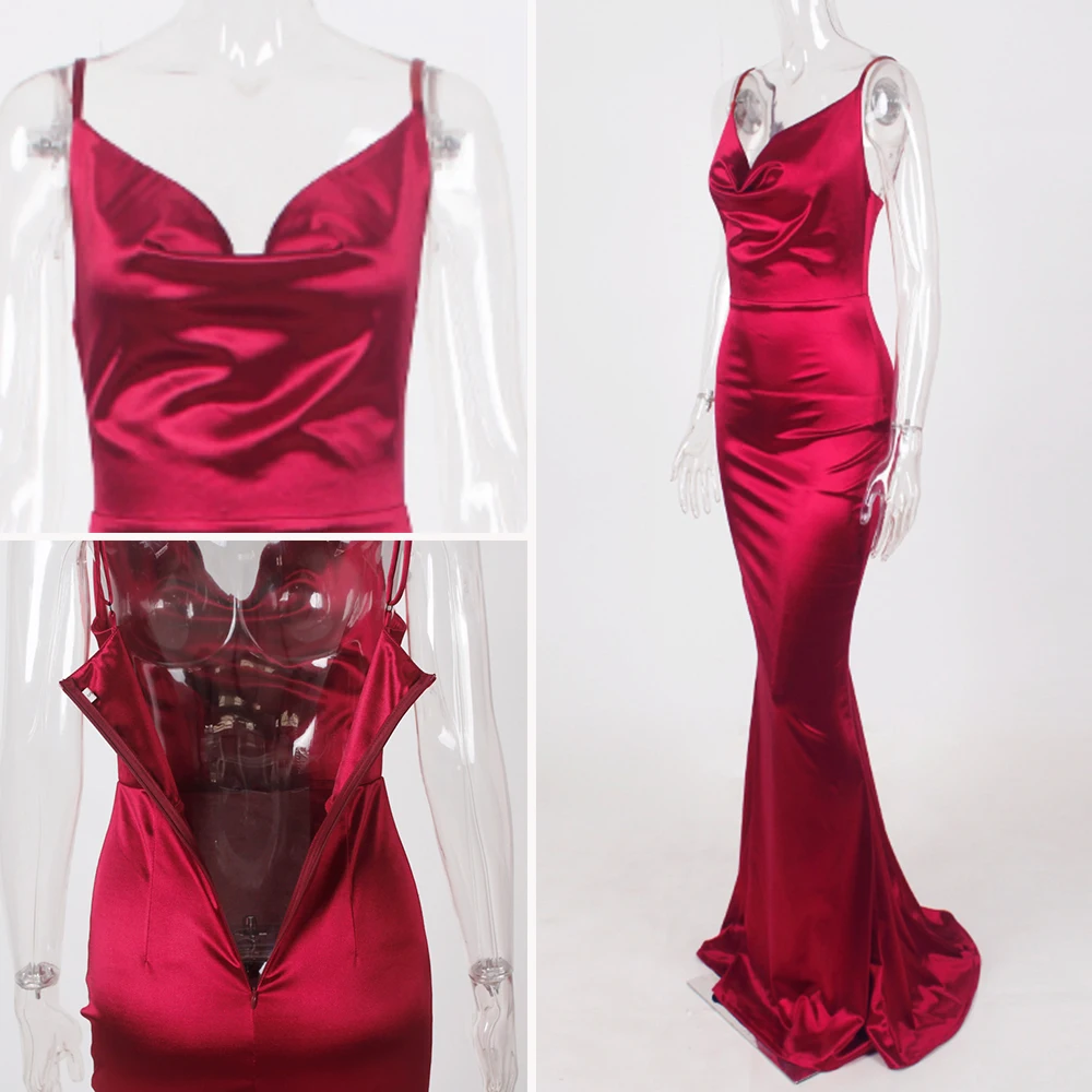 Romagic-vestido de noche verde con cuello vuelto, Espalda descubierta, largo, de lujo, elástico, satinado, Sexy, Borgoña, vestidos de fiesta de boda, verano