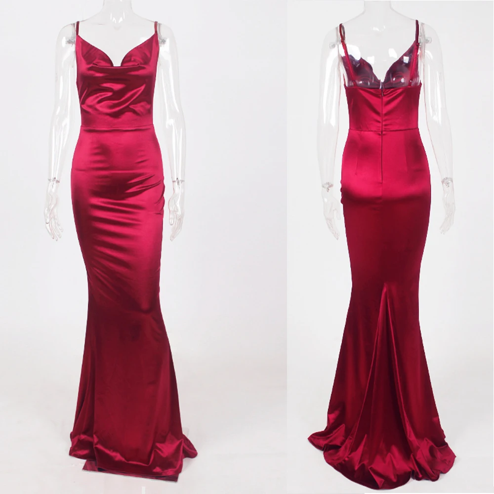 Romagic-vestido de noche verde con cuello vuelto, Espalda descubierta, largo, de lujo, elástico, satinado, Sexy, Borgoña, vestidos de fiesta de boda, verano