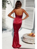 Romagic-vestido de noche verde con cuello vuelto, Espalda descubierta, largo, de lujo, elástico, satinado, Sexy, Borgoña, vestidos de fiesta de boda, verano - Imagen 2