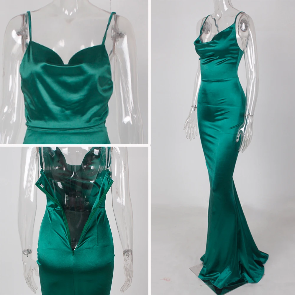 Romagic-vestido de noche verde con cuello vuelto, Espalda descubierta, largo, de lujo, elástico, satinado, Sexy, Borgoña, vestidos de fiesta de boda, verano