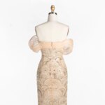 Vestido de noche elegante de Radia May Champagne, con lentejuelas, cristales y cuentas, diseño con escote al hombro descubierto, largo hasta el suelo, para fiestas formales, modelo ST100, hecho a medida. - Imagen 6