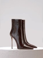 Botines Cortos de Tacón Alto con Punta en Pico Color Marrón, Botas de Moda Versátiles para Mujer, Otoño Invierno, Nueva Llega...
