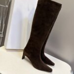 Botas de cuero de lujo para otoño e invierno, botas de caballero, botas altas de marca para mujer hasta la rodilla con suela gruesa plisada - Imagen 4