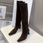 Botas de cuero de lujo para otoño e invierno, botas de caballero, botas altas de marca para mujer hasta la rodilla con suela gruesa plisada - Imagen 5