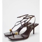 Sandalias de Moda para Mujer ZAKQ2024, Tacones Altos con Decoración Metálica, Corte Bajo, Estilo Slip-On, Zapatos de Verano, ...