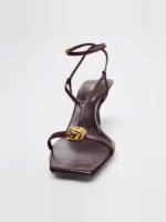 Sandalias de Moda para Mujer ZAKQ2024, Tacones Altos con Decoración Metálica, Corte Bajo, Estilo Slip-On, Zapatos de Verano, ... - Imagen 4