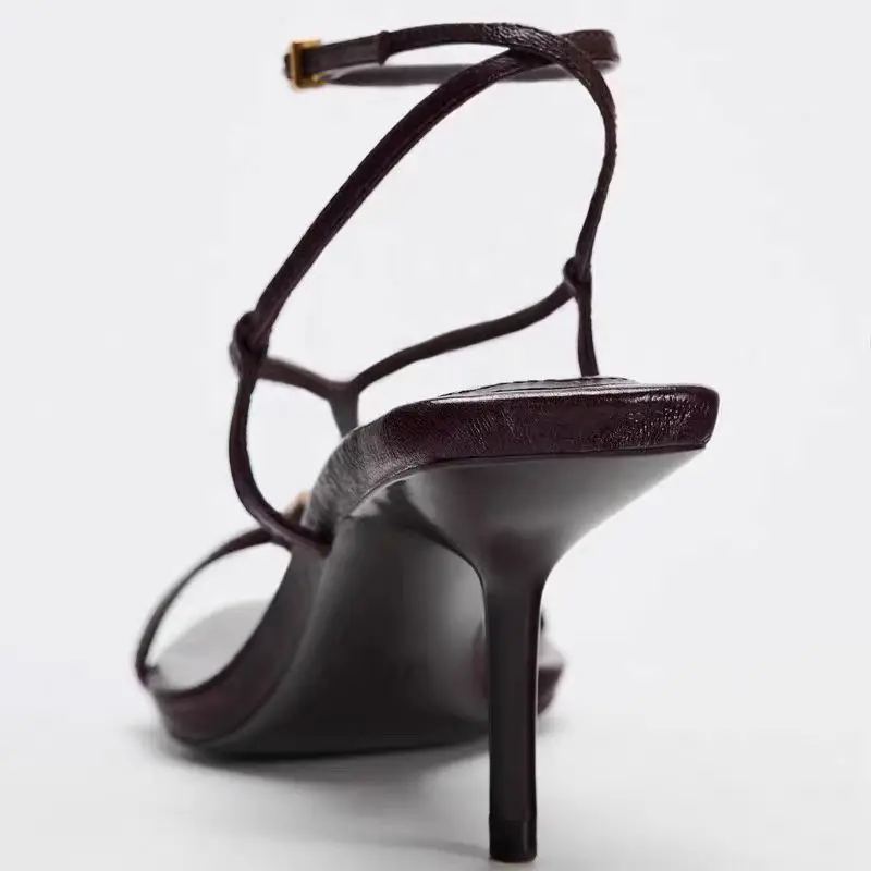 Sandalias de Moda para Mujer ZAKQ2024, Tacones Altos con Decoración Metálica, Corte Bajo, Estilo Slip-On, Zapatos de Verano, ...