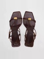 Sandalias de Moda para Mujer ZAKQ2024, Tacones Altos con Decoración Metálica, Corte Bajo, Estilo Slip-On, Zapatos de Verano, ... - Imagen 3