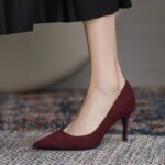 Zapatos de tacón alto para mujer, zapatos de tacón fino y afilados, zapatos de tacón alto, talla grande 42, nuevos zapatos individuales de ante puntiagudos, rojo y azul - Imagen 4