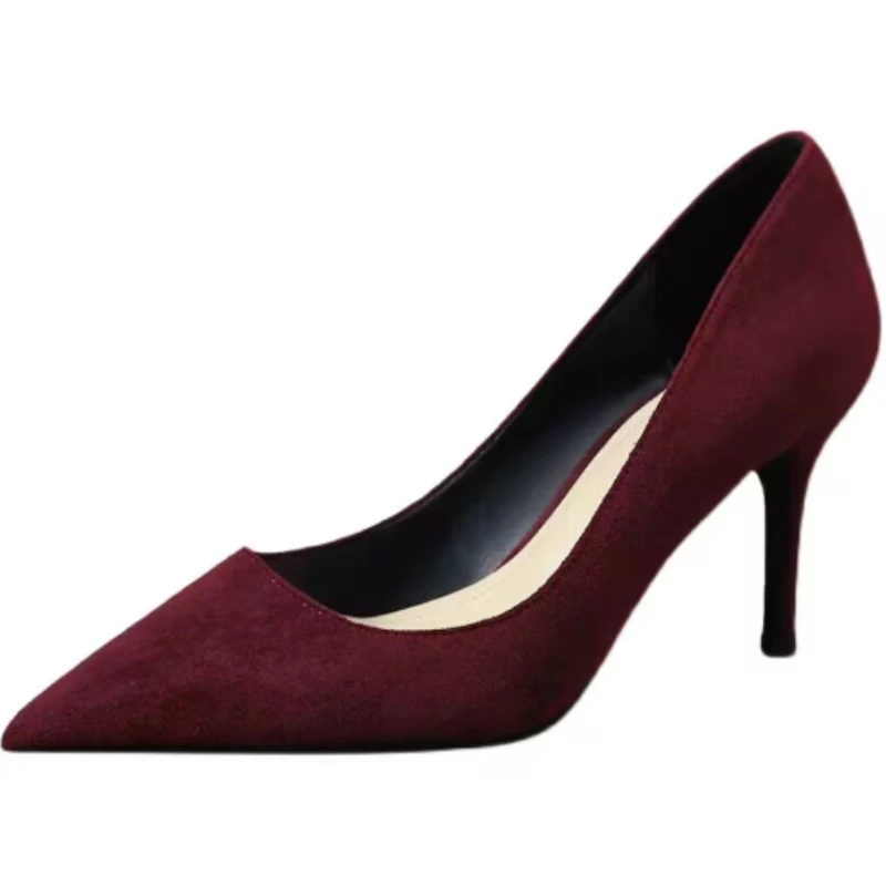 Zapatos de tacón alto para mujer, zapatos de tacón fino y afilados, zapatos de tacón alto, talla grande 42, nuevos zapatos individuales de ante puntiagudos, rojo y azul