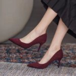 Zapatos de tacón alto para mujer, zapatos de tacón fino y afilados, zapatos de tacón alto, talla grande 42, nuevos zapatos individuales de ante puntiagudos, rojo y azul