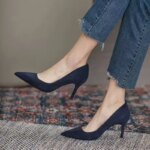 Zapatos de tacón alto para mujer, zapatos de tacón fino y afilados, zapatos de tacón alto, talla grande 42, nuevos zapatos individuales de ante puntiagudos, rojo y azul - Imagen 5