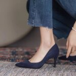 Zapatos de tacón alto para mujer, zapatos de tacón fino y afilados, zapatos de tacón alto, talla grande 42, nuevos zapatos individuales de ante puntiagudos, rojo y azul - Imagen 3