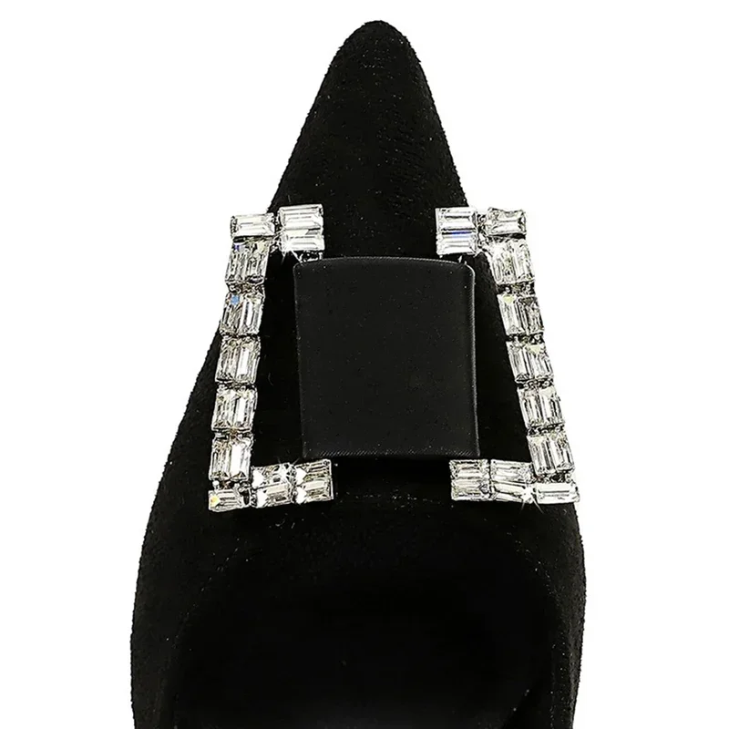 BIGTREE-zapatos de tacón alto y fino para mujer, calzado aterciopelado con punta estrecha y hebilla de cristal de Metal, 9cm, para primavera y otoño