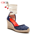 Tacones altos para mujer Verano Alpargata Plataforma Cuña 2025 Sandalias Punta cerrada Correa en el tobillo Con cordones Fiesta de vacaciones en la playa 8 cm - Imagen 4