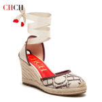 Tacones altos para mujer Verano Alpargata Plataforma Cuña 2025 Sandalias Punta cerrada Correa en el tobillo Con cordones Fiesta de vacaciones en la playa 8 cm - Imagen 2