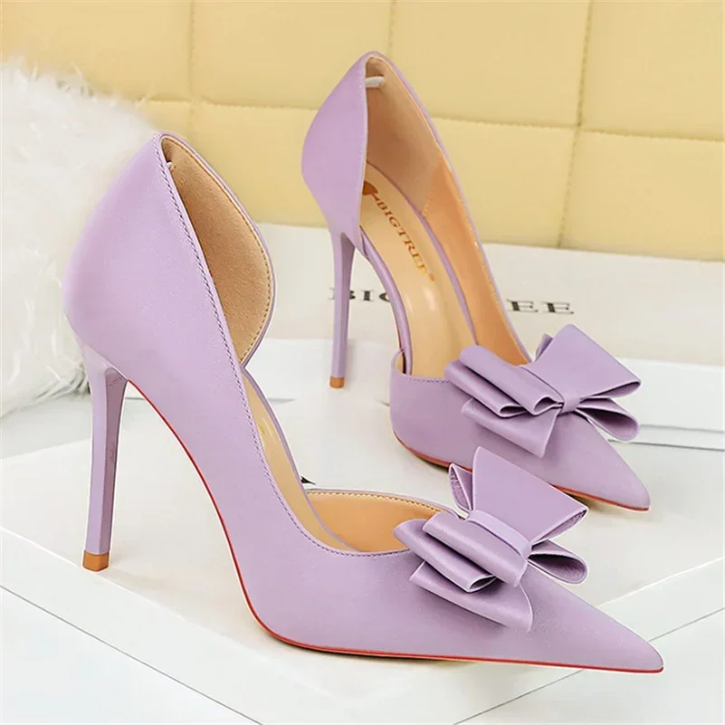 Zapatos de tacón alto de 2024 cm para mujer, calzado de satén de seda con agujeros laterales, color morado y verde, estilo Kawaii, para fiesta de graduación, 10,5