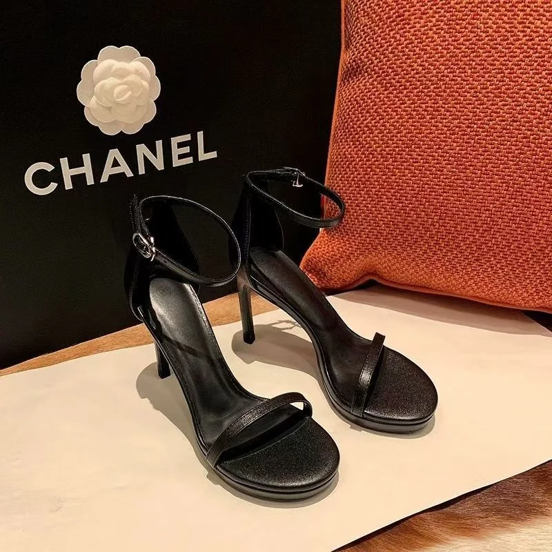 Es y sexys sandalias de tacón alto 2025, nuevas para verano, con punta abierta, de una sola tira, de alta elevación, e...