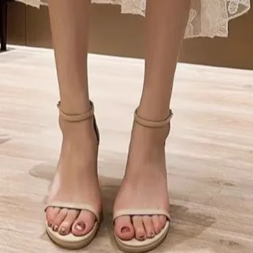 Es y sexys sandalias de tacón alto 2025, nuevas para verano, con punta abierta, de una sola tira, de alta elevación, e...