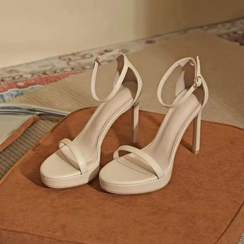 Es y sexys sandalias de tacón alto 2025, nuevas para verano, con punta abierta, de una sola tira, de alta elevación, e...
