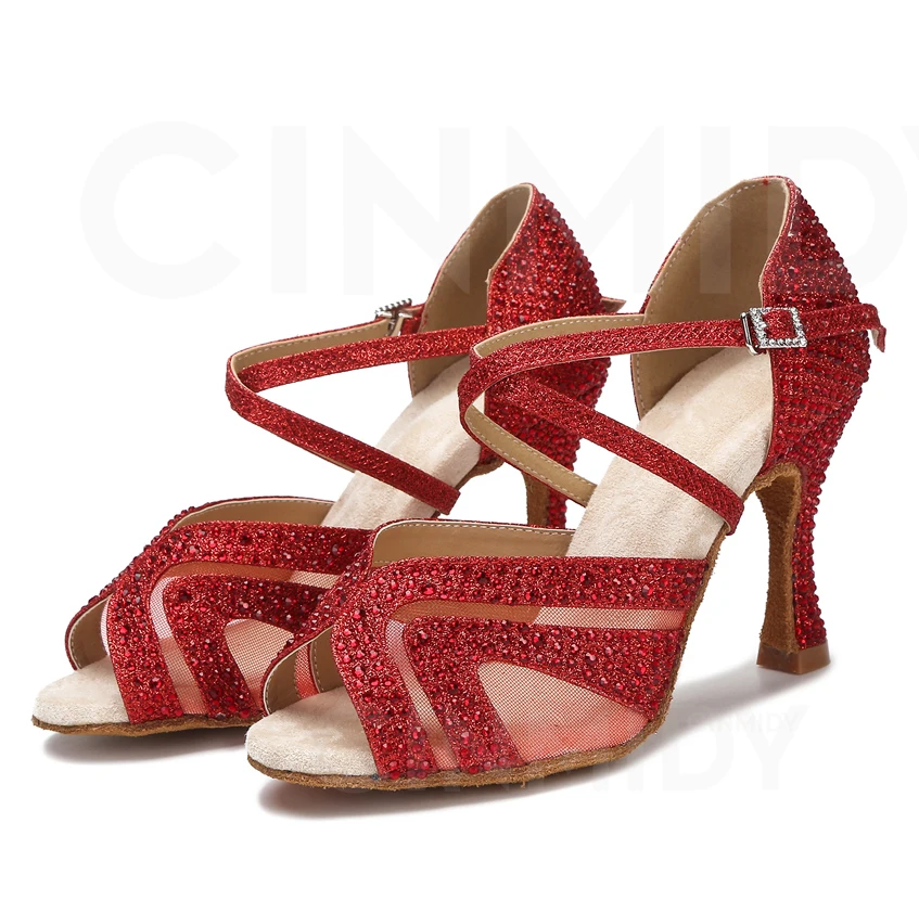 CINMIDY, zapatos de baile latino rojos para mujer, tango, Salsa, entrenamiento de salón, baile, tacón alto, zapatos de boda a la moda para mujer
