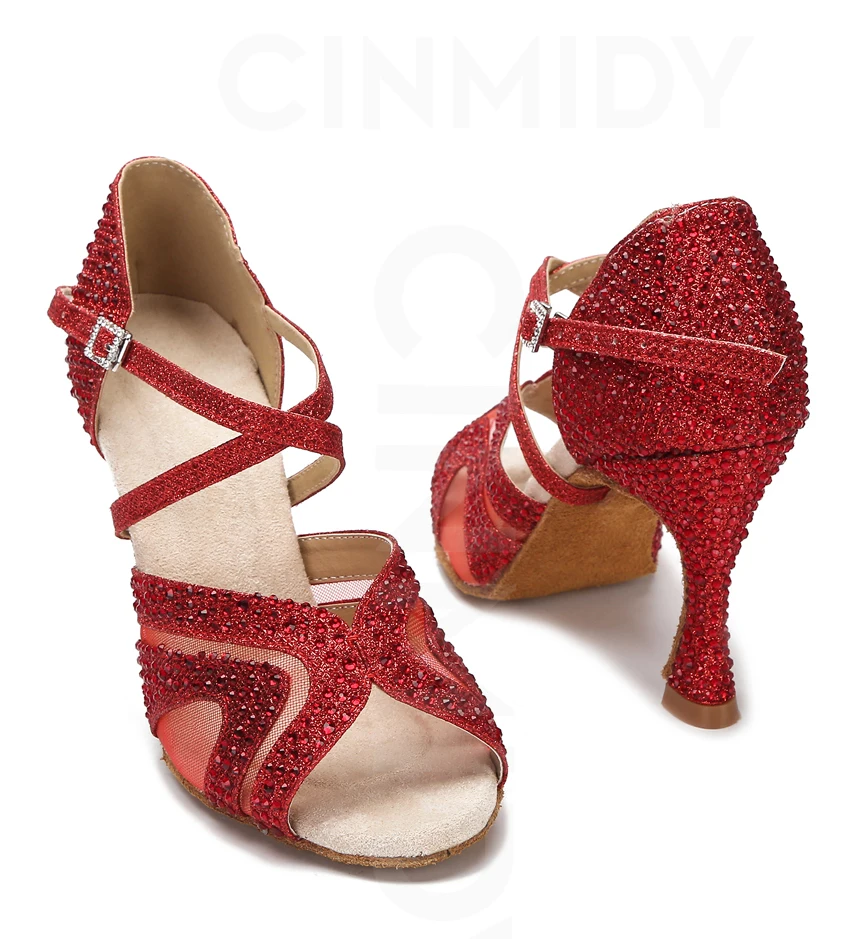 CINMIDY, zapatos de baile latino rojos para mujer, tango, Salsa, entrenamiento de salón, baile, tacón alto, zapatos de boda a la moda para mujer