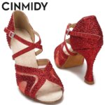 CINMIDY, zapatos de baile latino rojos para mujer, tango, Salsa, entrenamiento de salón, baile, tacón alto, zapatos de boda a la moda para mujer - Imagen 4