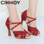 CINMIDY, zapatos de baile latino rojos para mujer, tango, Salsa, entrenamiento de salón, baile, tacón alto, zapatos de boda a la moda para mujer - Imagen 6